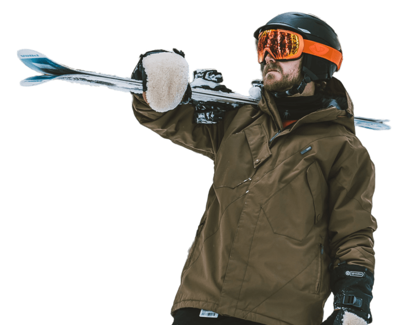 skier holding skis