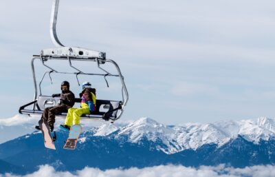 snowboarders on lift