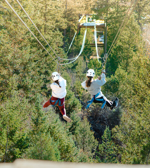 Girls swinging on zipline